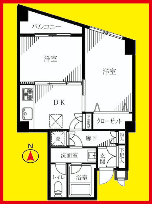 Floor plan. 2DK, Price 24,800,000 yen, Occupied area 42.08 sq m , Balcony area 3.27 sq m