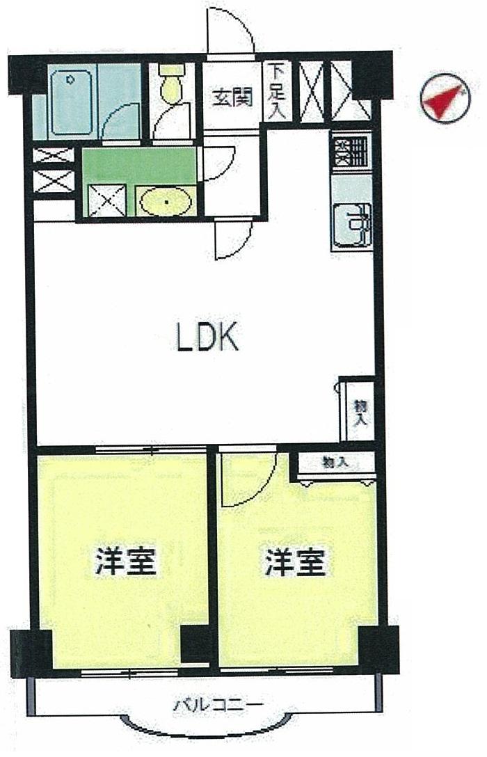 Floor plan. 2LDK, Price 22,800,000 yen, Occupied area 53.46 sq m , 4 floor balcony area 5.54 sq m 5-storey ・ It is southeast of the room.