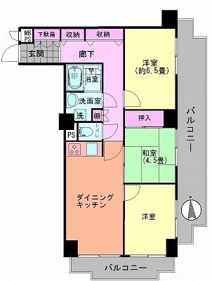 Floor plan. 3DK, Price 24,900,000 yen, Occupied area 63.83 sq m , Balcony area 18.42 sq m Floor
