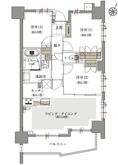 Other.  [C type] Floor plan / 3LDK footprint / 71.19 sq m balcony area / 10.47 sq m