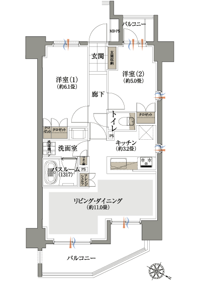 Floor: 2LDK, occupied area: 55.52 sq m, Price: 41,300,000 yen, now on sale