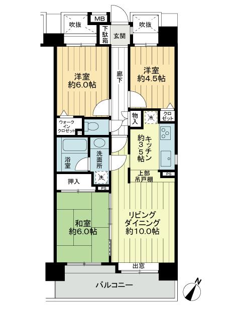 Floor plan. 3LDK, Price 32 million yen, Occupied area 65.91 sq m , Balcony area 10.6 sq m