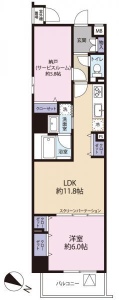 Floor plan. 2LDK, Price 32,800,000 yen, Footprint 55.4 sq m , Balcony area 5.09 sq m