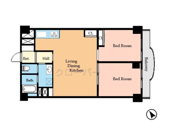 Floor plan. 2LDK, Price 22,800,000 yen, Occupied area 53.46 sq m , Balcony area 5.54 sq m