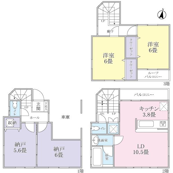Floor plan. 42,800,000 yen, 2LDK + 2S (storeroom), Land area 60.98 sq m , Building area 92.21 sq m