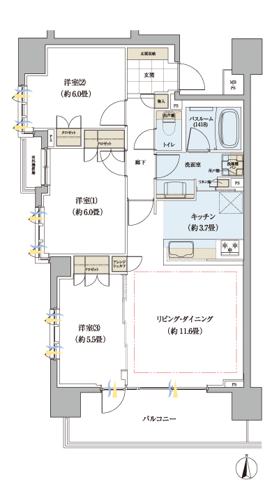 Floor: 3LDK, occupied area: 72.14 sq m, Price: 38,900,000 yen ・ 44,400,000 yen, now on sale