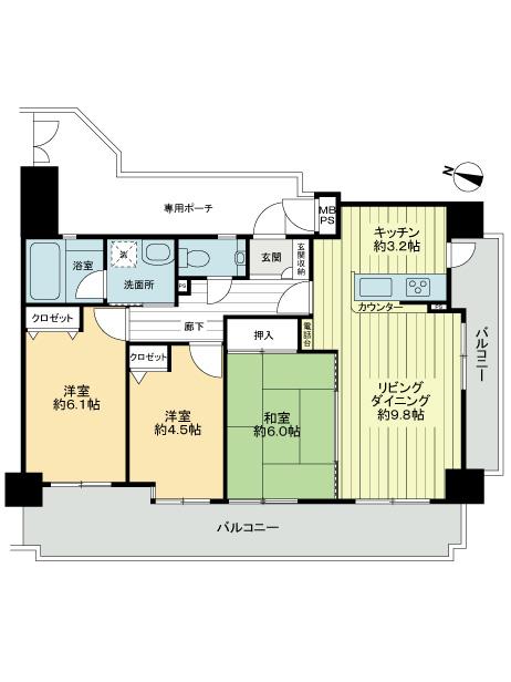 Floor plan. 3LDK, Price 32,800,000 yen, Occupied area 66.19 sq m , Balcony area 21.02 sq m