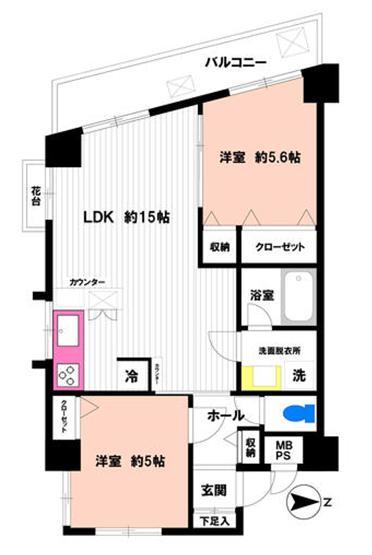 Floor plan. 2LDK, Price 24 million yen, Occupied area 57.15 sq m , Balcony area 6.9 sq m