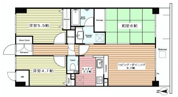 Floor plan. 3LDK, Price 25,900,000 yen, Footprint 61.2 sq m , Balcony area 8.4 sq m