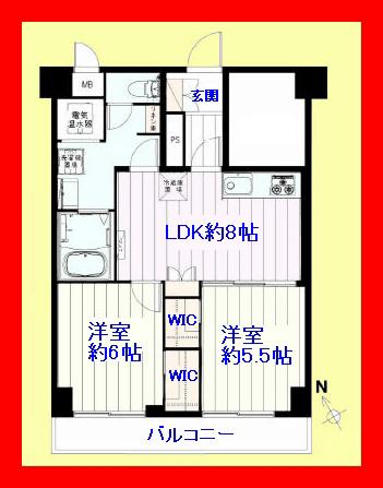 Floor plan. 2LDK, Price 21.9 million yen, Occupied area 48.67 sq m , Balcony area 6.44 sq m south-facing