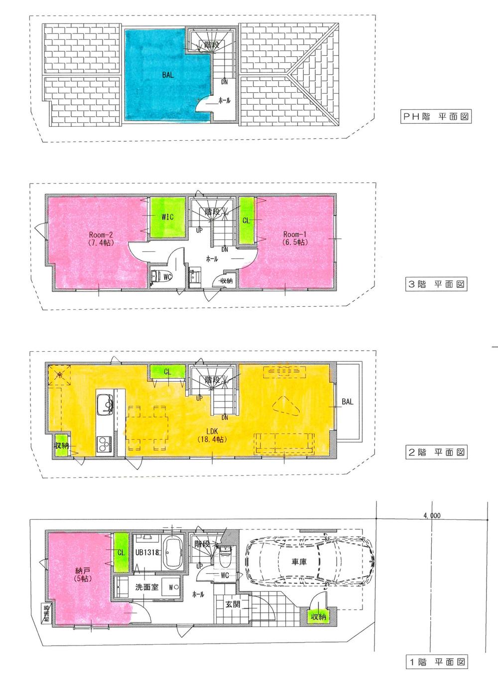 Floor plan. (Kita-ku Tabata IV A compartment), Price 58,800,000 yen, 2LDK+S, Land area 54.32 sq m , Building area 106.81 sq m