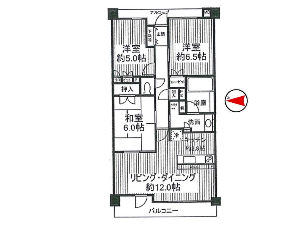 Floor plan. 3LDK, Price 46,800,000 yen, Occupied area 76.16 sq m , Balcony area 11.37 sq m