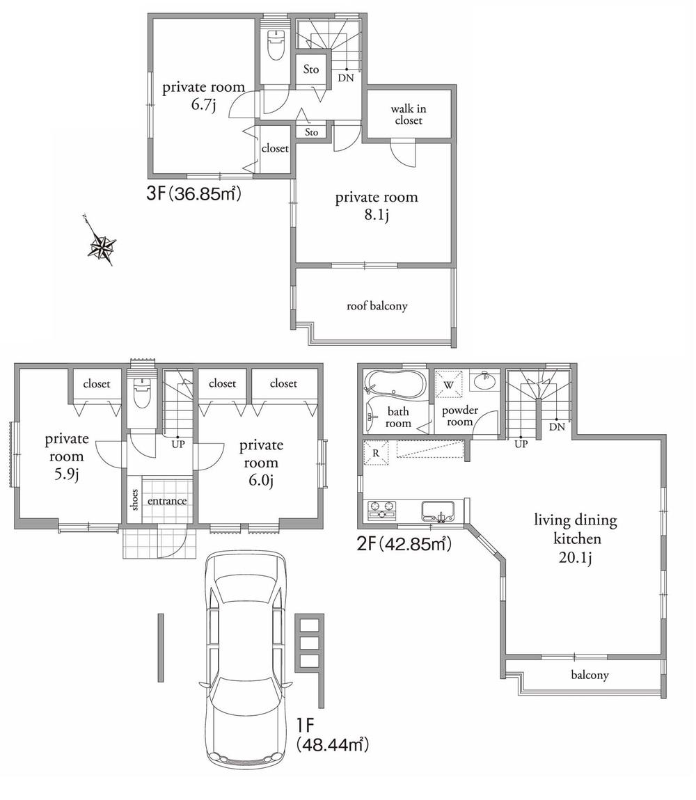 Floor plan. (A Building), Price 63,800,000 yen, 4LDK, Land area 75 sq m , Building area 128.14 sq m