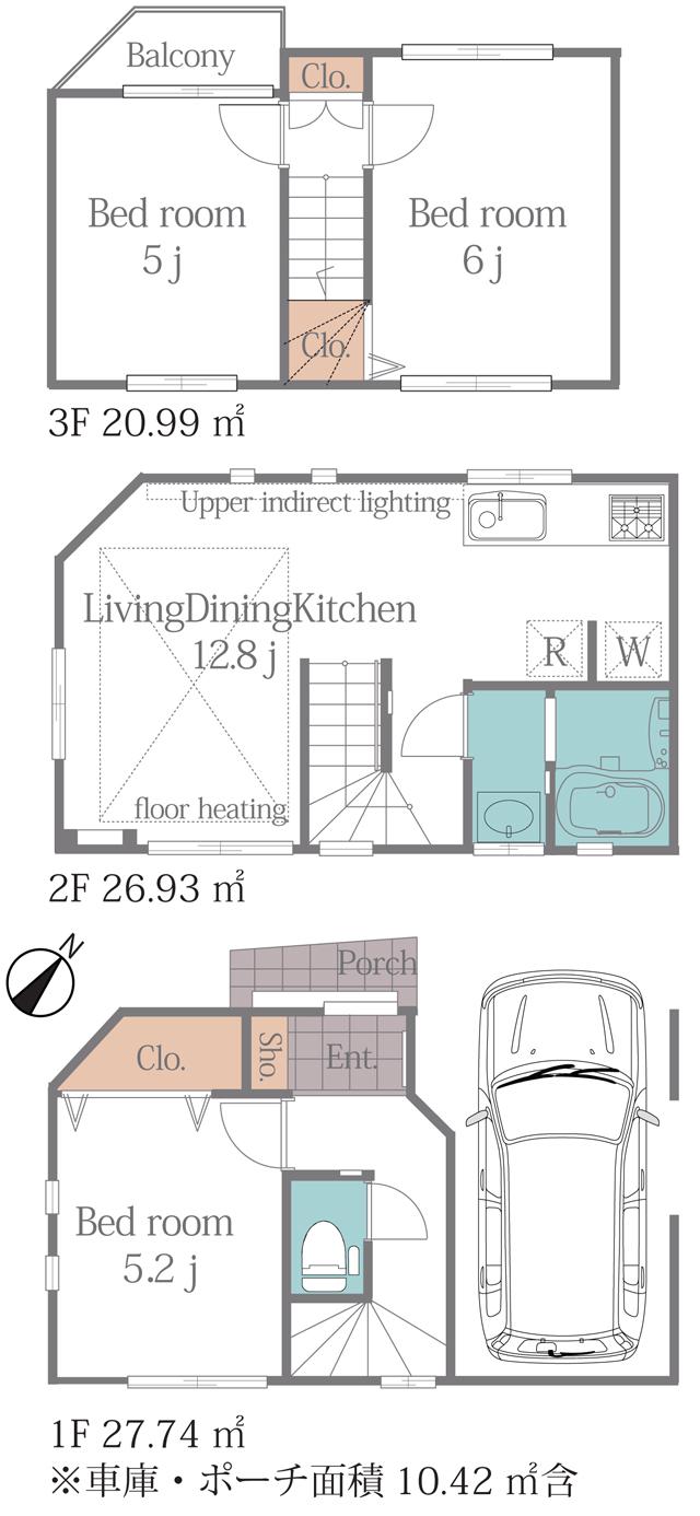 Floor plan. 35,800,000 yen, 3LDK, Land area 42.46 sq m , Building area 75.66 sq m 3LDK + garage