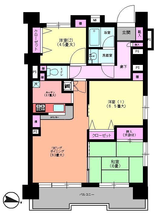 Floor plan. 3LDK, Price 29,900,000 yen, Occupied area 69.32 sq m , Balcony area 11.02 sq m Floor