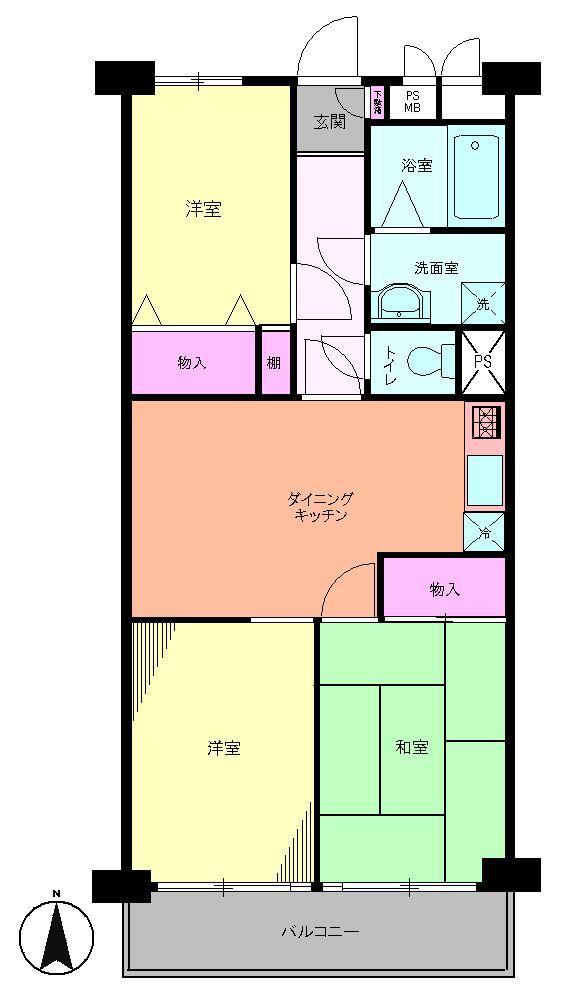 Floor plan. 2DK + S (storeroom), Price 20,300,000 yen, Occupied area 56.16 sq m , Balcony area 6.24 sq m Floor