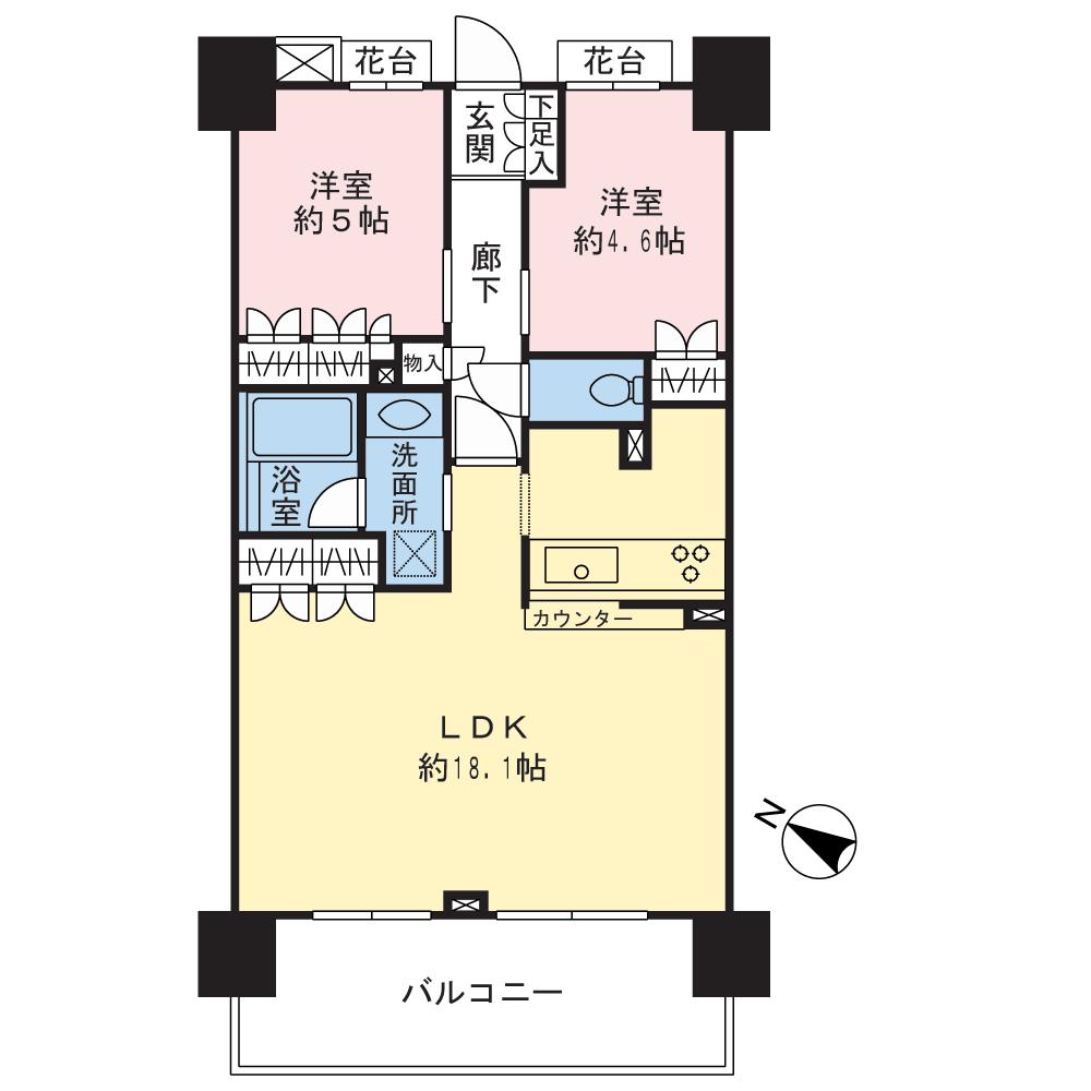 Floor plan. 2LDK, Price 31,800,000 yen, Footprint 60.6 sq m , Balcony area 12 sq m