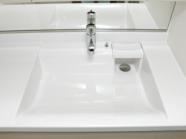 Bathing-wash room. Wash bowl integrated counter