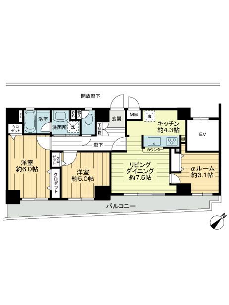 Floor plan. 2LDK + S (storeroom), Price 37,800,000 yen, Occupied area 59.01 sq m , Balcony area 13.59 sq m