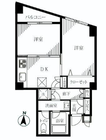 Floor plan. 2DK, Price 24,800,000 yen, Occupied area 42.08 sq m , Good Floor balcony area 3.27 sq m usability