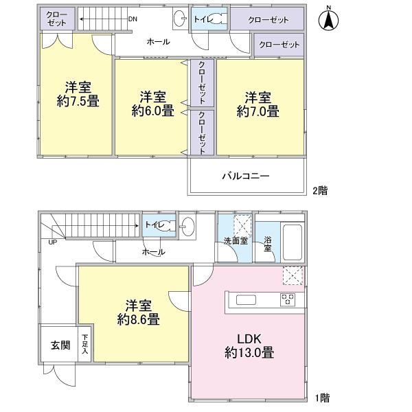 Floor plan. 24.5 million yen, 4LDK, Land area 93.4 sq m , Building area 109.92 sq m