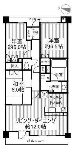 Floor plan. 3LDK, Price 46,800,000 yen, Occupied area 76.16 sq m , Balcony area 3.45 sq m