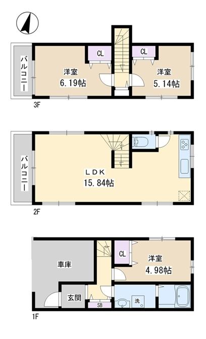 Floor plan. Price 34,800,000 yen, 3LDK, Land area 48.67 sq m , Building area 84 sq m