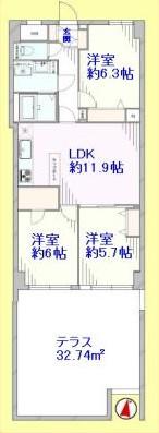 Floor plan. 2LDK, Price 29,800,000 yen, Occupied area 66.64 sq m , Balcony area 32.74 sq m Imperial prince of the floor plan