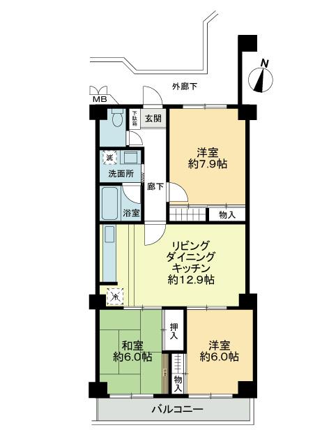 Floor plan. 3LDK, Price 25,800,000 yen, Occupied area 72.97 sq m , Balcony area 6.67 sq m