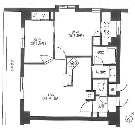 Floor plan. 2LDK, Price 25,300,000 yen, Occupied area 61.46 sq m , Balcony area 10.72 sq m