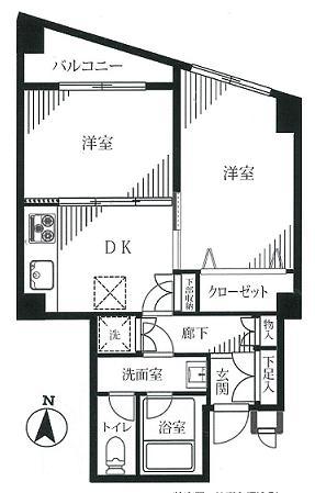 Floor plan. 2DK, Price 24,800,000 yen, Occupied area 42.08 sq m , Balcony area 3.27 sq m