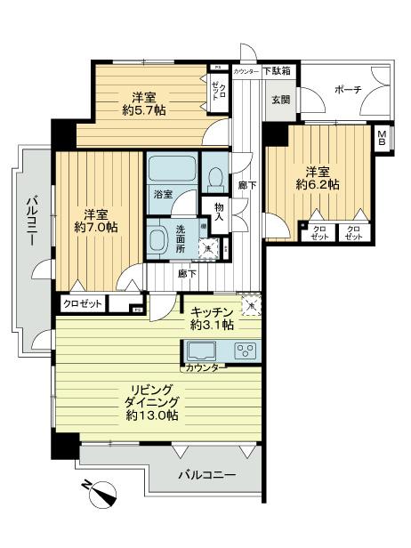 Floor plan. 3LDK, Price 49,500,000 yen, Occupied area 81.18 sq m , Balcony area 13.65 sq m