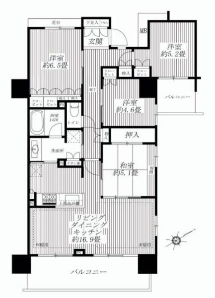 Floor plan. 4LDK, Price 44,800,000 yen, Occupied area 87.35 sq m , Balcony area 20.68 sq m
