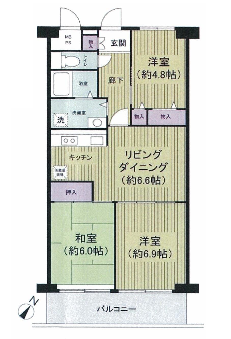 Floor plan. 3LDK, Price 20.8 million yen, Footprint 64.4 sq m , Balcony area 7.84 sq m floor plan
