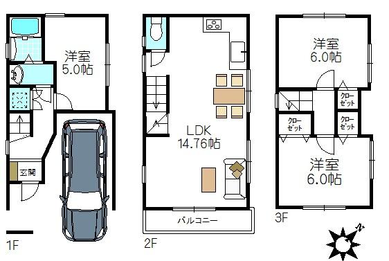 Floor plan. 36,800,000 yen, 3LDK, Land area 43.05 sq m , Building area 81.25 sq m