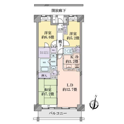 Floor plan. 3LDK, Price 38,500,000 yen, Occupied area 76.12 sq m , Balcony area 10.23 sq m