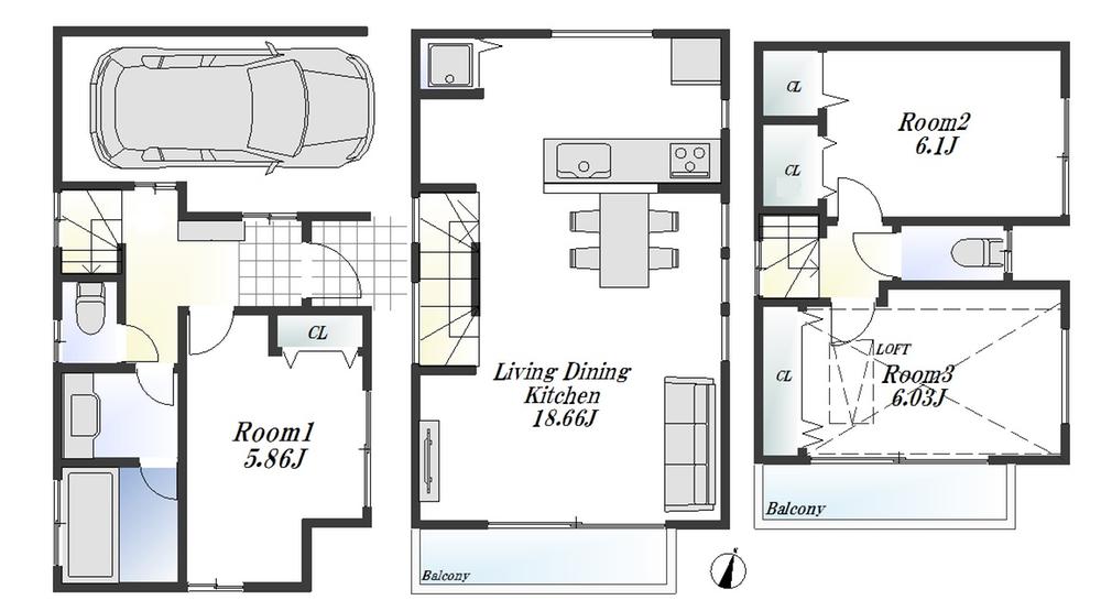 Compartment view + building plan example. Building plan example