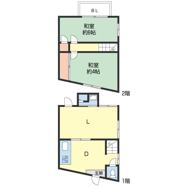 Floor plan. 7.9 million yen, 2LDK, Land area 36.36 sq m , Building area 44.62 sq m