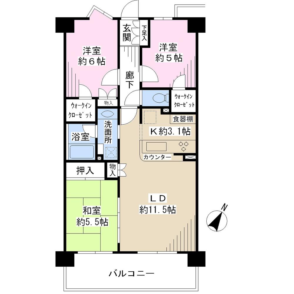 Floor plan. 3LDK, Price 31,200,000 yen, Occupied area 68.48 sq m , Balcony area 11.16 sq m