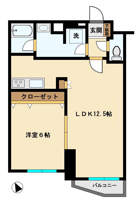 Floor plan. 1LDK, Price 24,800,000 yen, Occupied area 50.46 sq m , Balcony area 1.96 sq m
