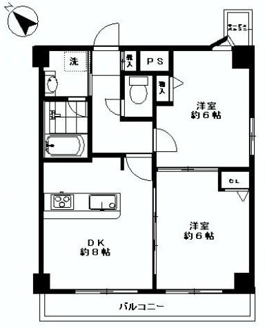 Floor plan. 2DK, Price 28,900,000 yen, Occupied area 51.35 sq m , Balcony area 7.8 sq m