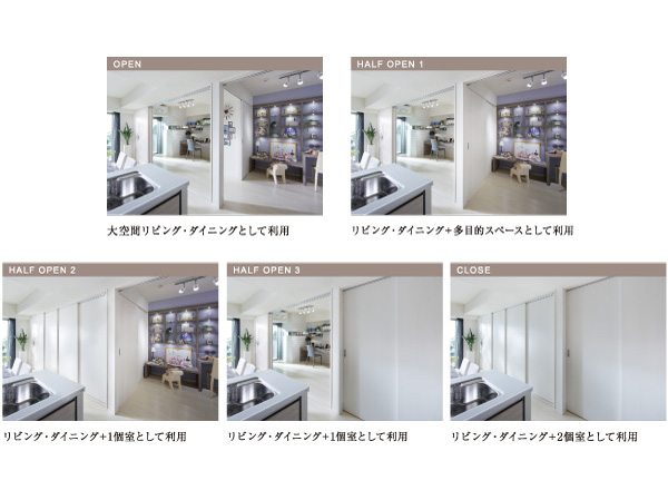 Living.  [According to the living, living ・ Dining changes] living ・ The Western-style partition that was adjacent to the dining, It has adopted a sliding door. Born integral spacious space by Akehanatsu the sliding door, If it closes each will function as a private room. Also, Adopt a sliding door to all of the living room. We devised to effectively utilize the space.