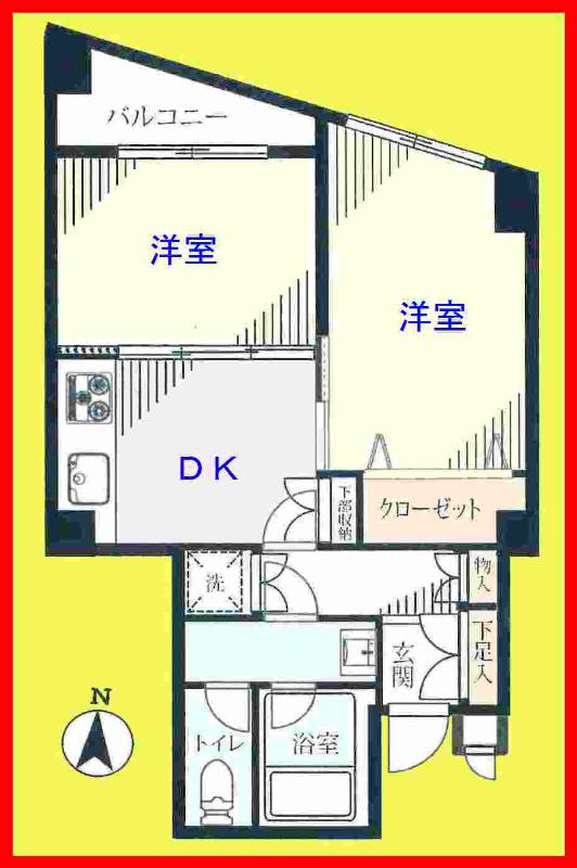 Floor plan. 2DK, Price 24,800,000 yen, Occupied area 42.08 sq m , Balcony area 3.27 sq m auto with lock