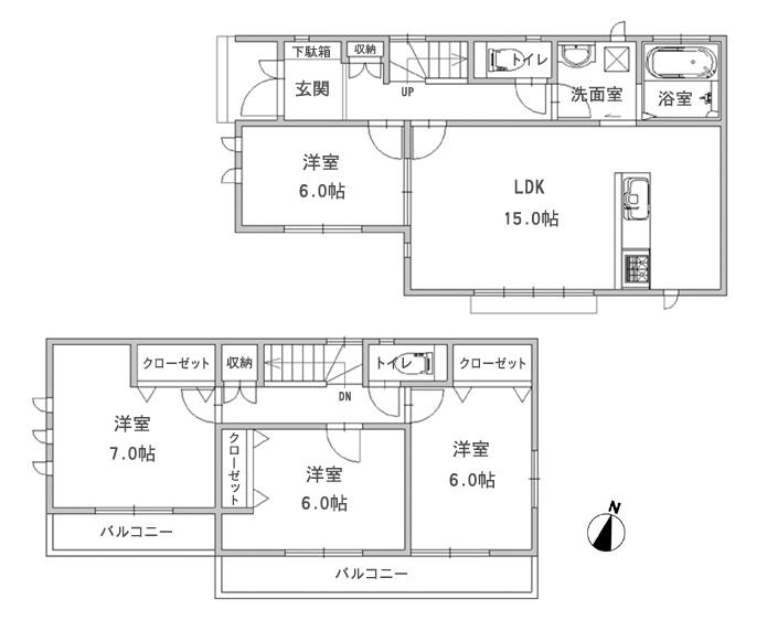 Floor plan. (1 Building), Price 52,800,000 yen, 4LDK, Land area 100.06 sq m , Building area 94.81 sq m