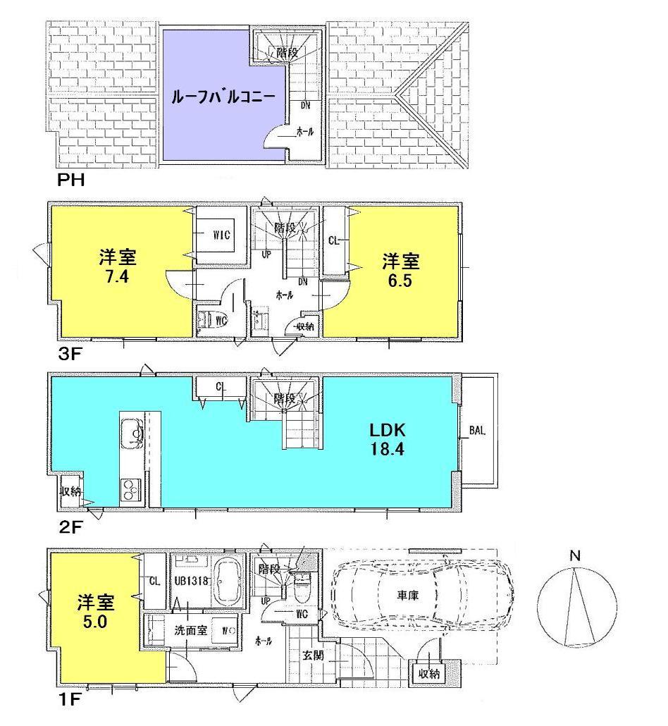 Floor plan. (A), Price 58,800,000 yen, 3LDK, Land area 54.32 sq m , Building area 107.76 sq m