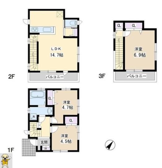 Floor plan. 36,800,000 yen, 3LDK, Land area 57.72 sq m , Building area 78.08 sq m
