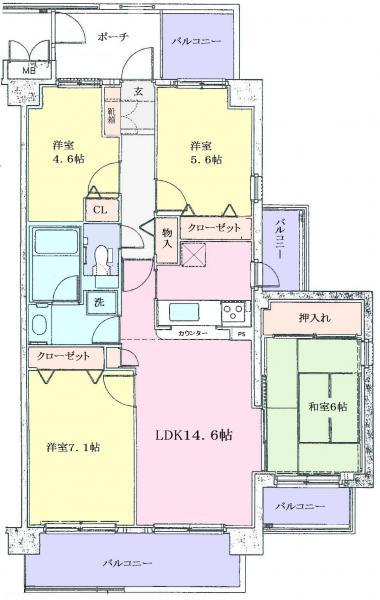 Floor plan. 4LDK, Price 29,800,000 yen, Occupied area 81.84 sq m , Balcony area 17.39 sq m