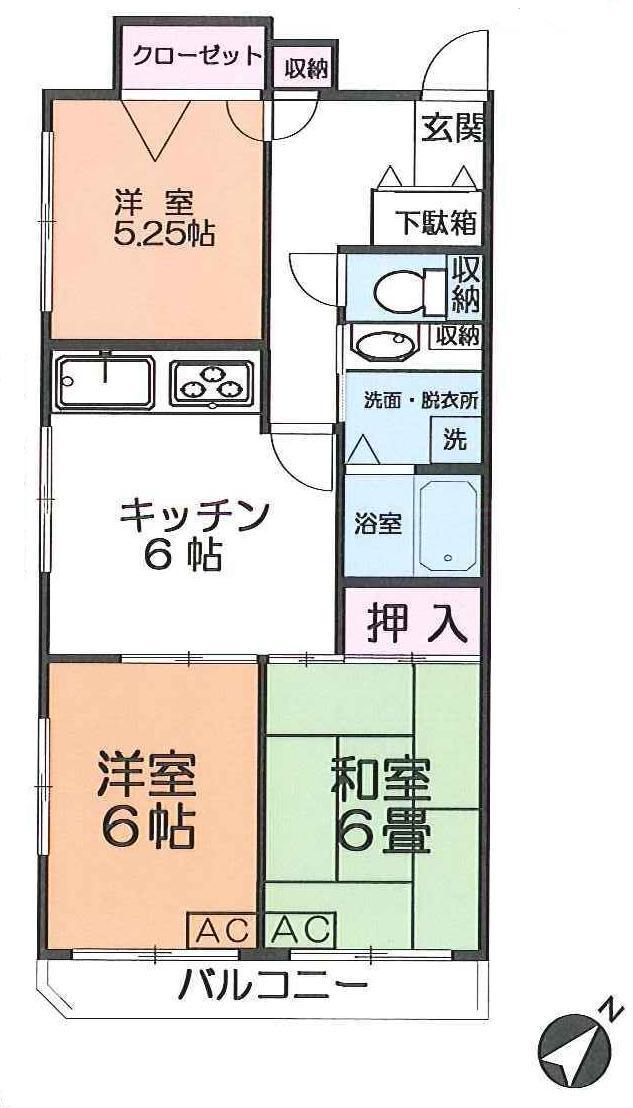 Floor plan. 3DK, Price 26 million yen, Occupied area 53.69 sq m , Balcony area 4.57 sq m