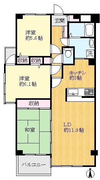 Floor plan. 3LDK, Price 21,800,000 yen, Occupied area 74.47 sq m , Balcony area 5.96 sq m