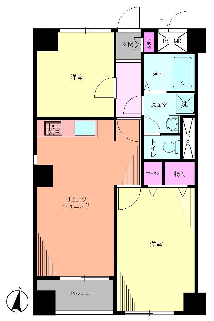Floor plan. 2LDK, Price 22,800,000 yen, Occupied area 50.18 sq m , Balcony area 3.16 sq m Floor